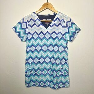 Grey's Anatomy by Barco Signature Scrub Top, white, blue, teal